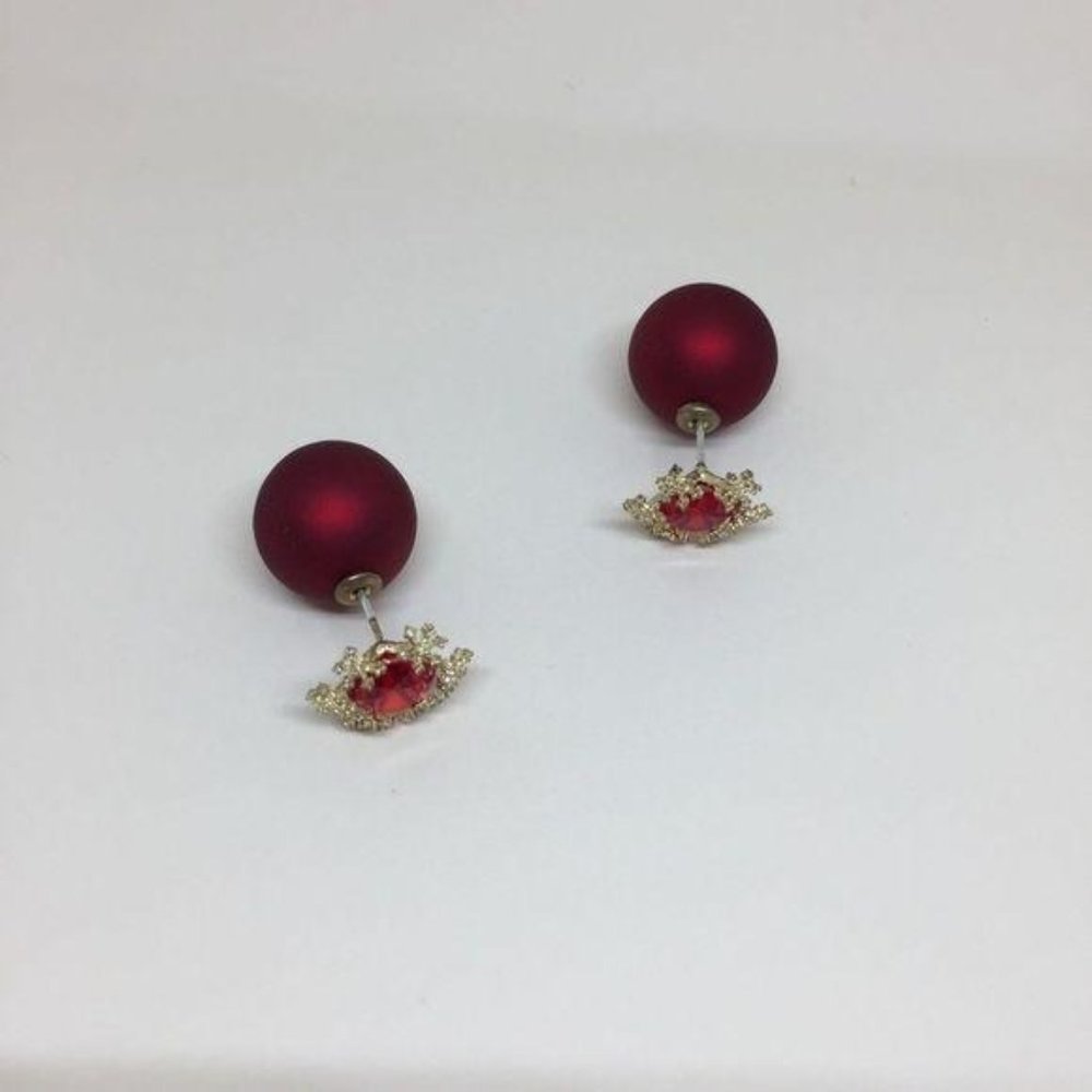 handmade Christmas red crystal pearl Earrings